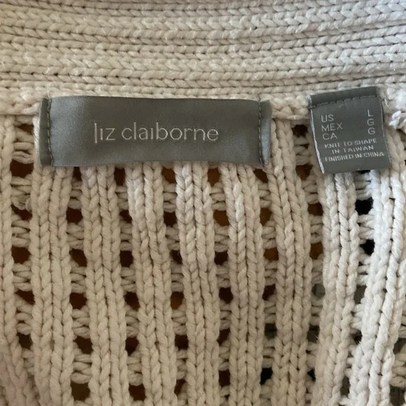 Liz Claiborne Cream Beige Ecru Knit  Button 3/4 Short Sleeve Cotton Sweater Cozy - Picture 6 of 7
